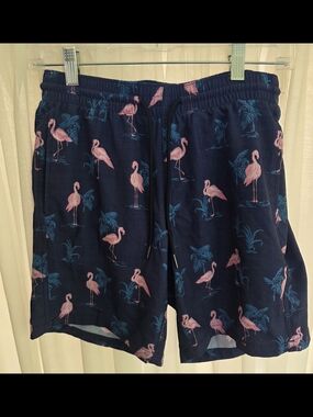 Men's Navy Flamingo Swim Trunks